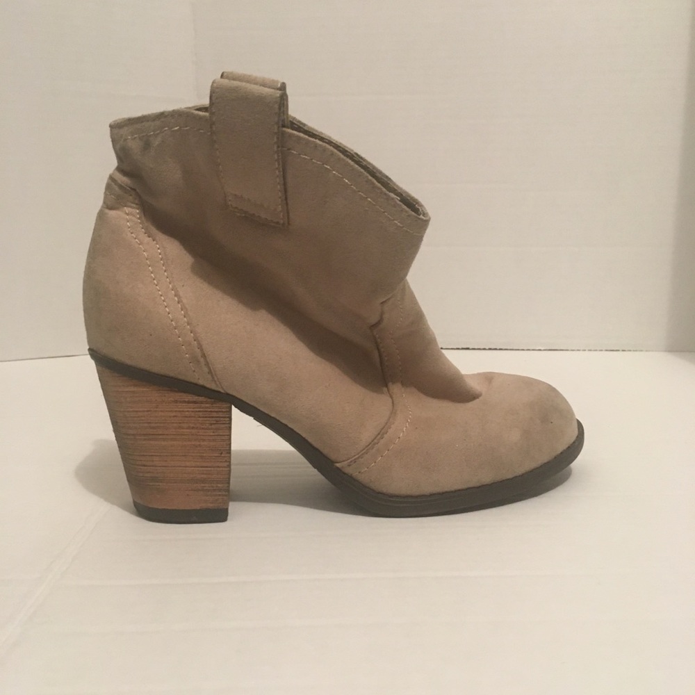 Express Beige Faux Suede Heeled Boots Size 7